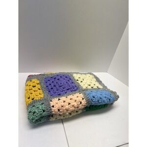 Handmade Crochet Afghan Granny Square Blanket Multicolored Cottagecore 27x31"
